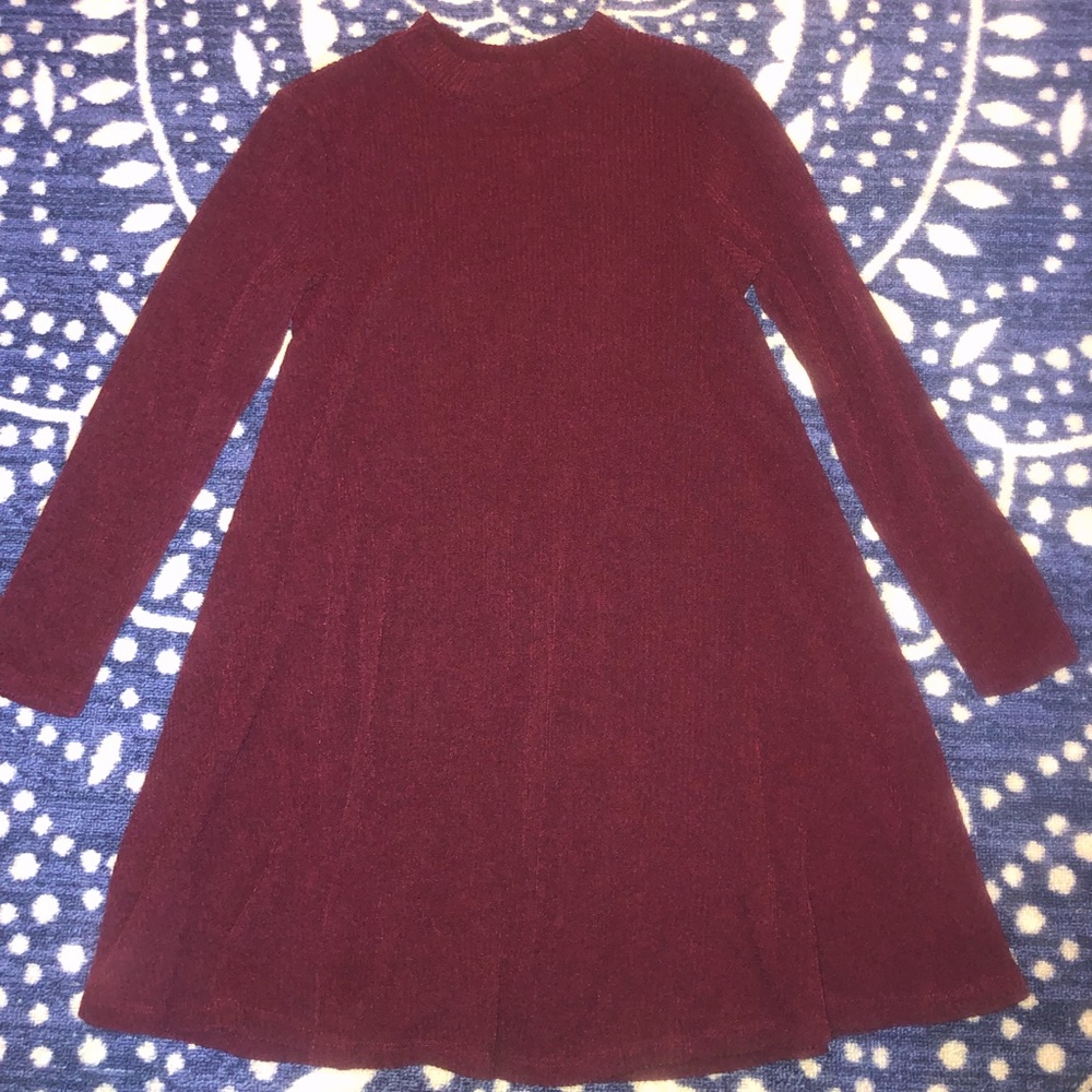 Maroon knit ribbed mini turtleneck dress